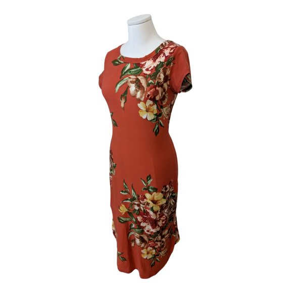 Cleo Red Floral T Shirt Dress Soft Summer Stretch Bodycon Cottage Size M - Picture 9 of 9